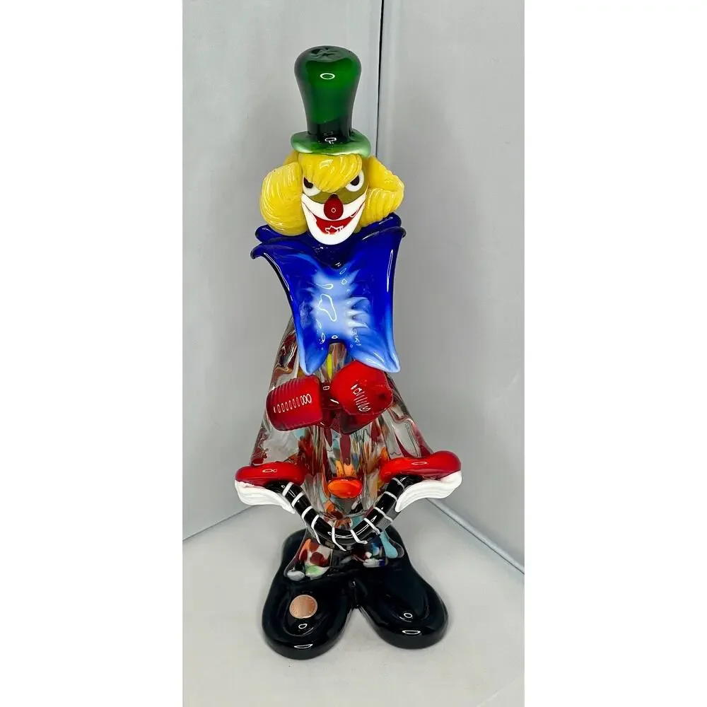 Venetian Murano Hand Blown Art Glass Circus Clown Figurine Sculpture, Italy